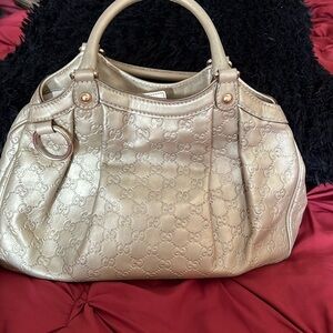Gucci Gold Shoulder Sukey Bag with Luxe Metallic Finish 13x11x4.5 in drop 6.5in